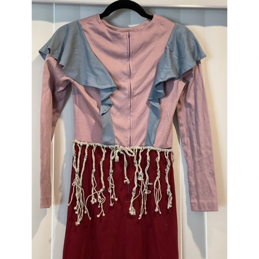 Vintage‎ Homemade Funky Pink Red Blue Ruffle Costume with Belt Boho Small